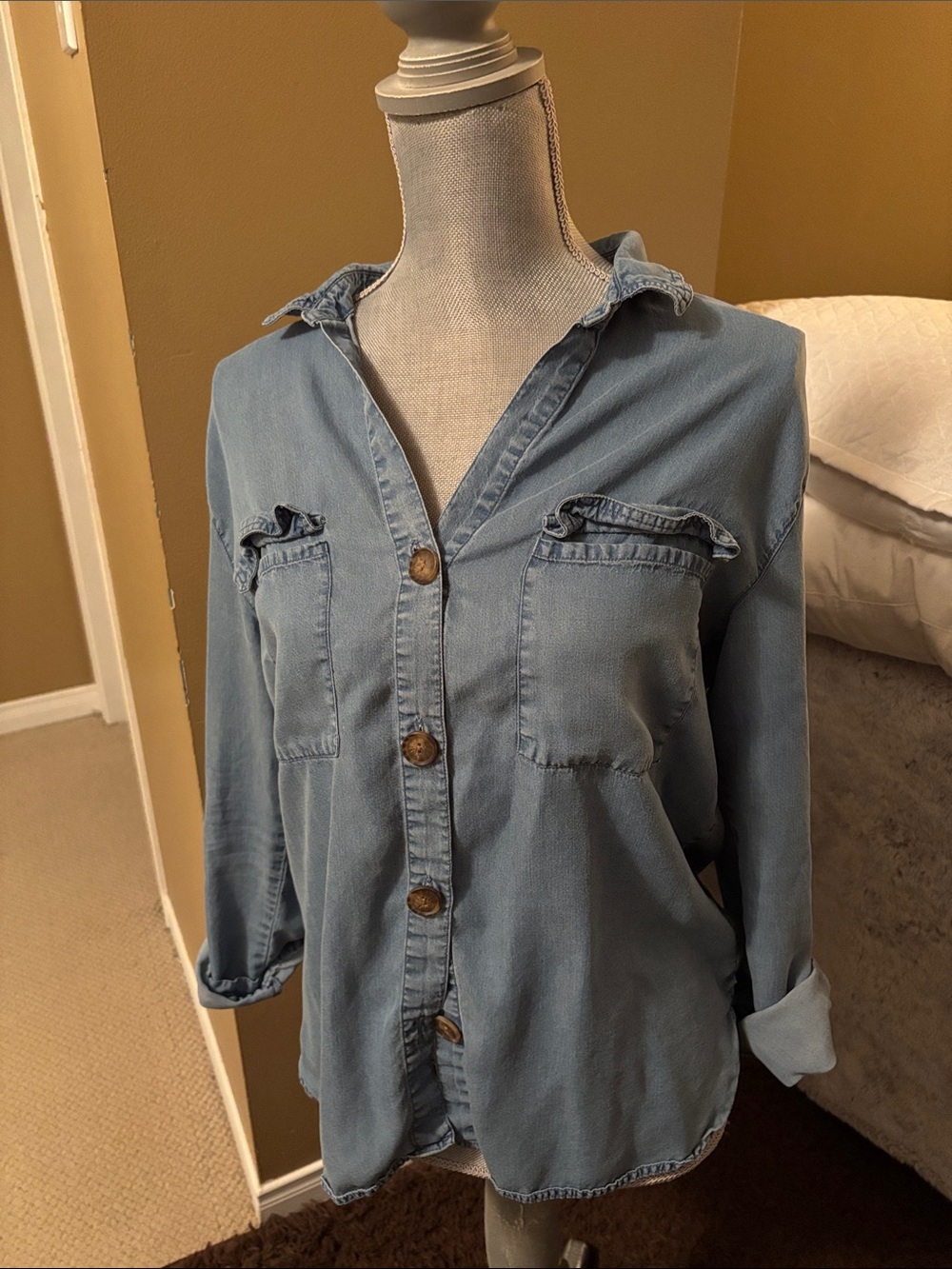Streetwear Society Light Wash Denim Button-Front Shirt
